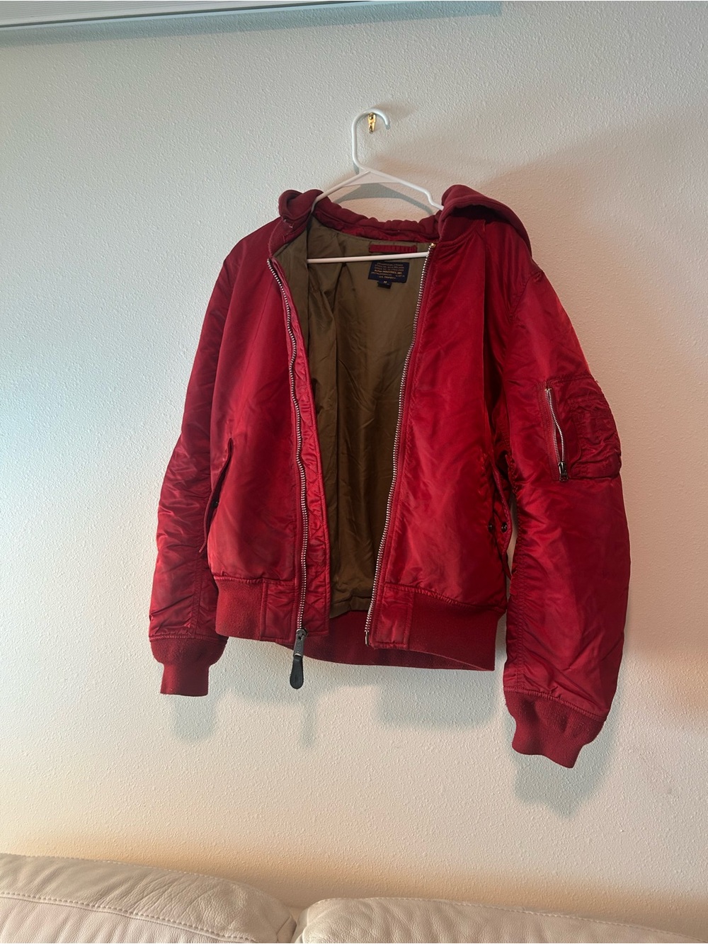 Alpha Industries Red Hooded Bomber Jacket